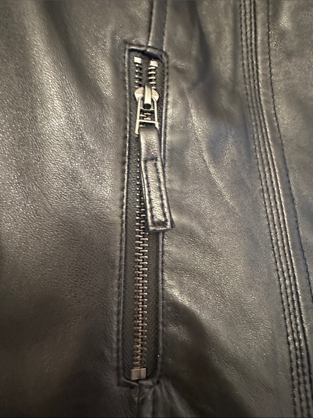 Charter Club Black Leather Moto-Style Zip Jacket - Picture 3 of 16